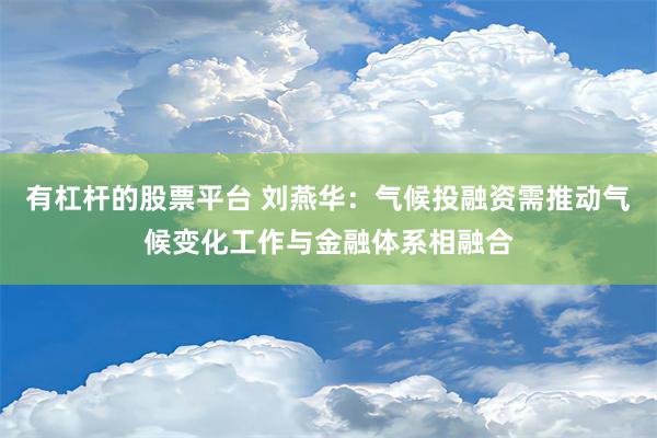 有杠杆的股票平台 刘燕华：气候投融资需推动气候变化工作与金融体系相融合